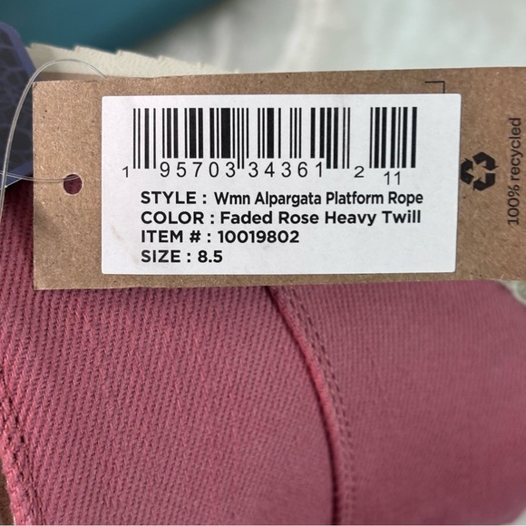TOMS Womens Alpargata Platform Rope Slip On Flats Casual Faded Rose Size 8.5 - Picture 7 of 7